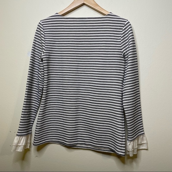 Talbots Striped Metallic Long Sleeve Shirt Ruffle Sleeve Preppy - Picture 3 of 7